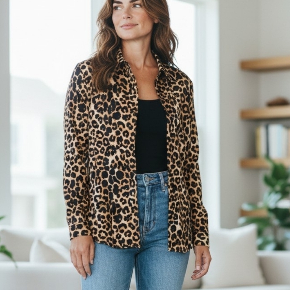 Chico's Leopard Print Blouse Size 2